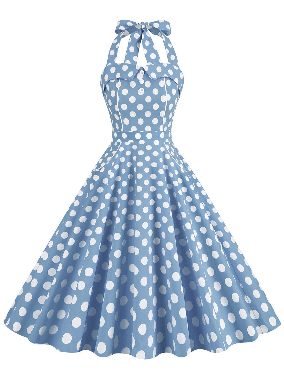 Yellow Polka Dots Vintage Halter Strap Backless 1950S Vintage Dress