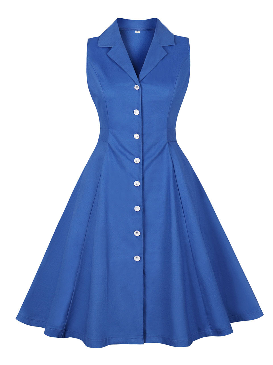 Blue V Neck 1950s Swing Dress