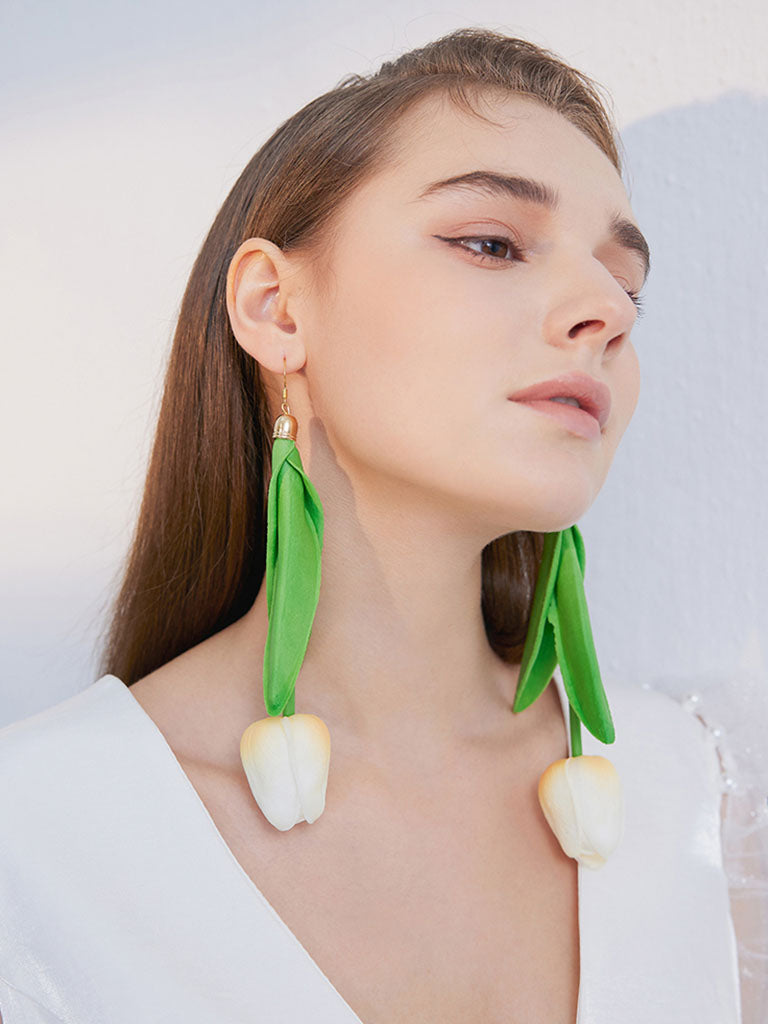 Tulip Flower Long Simulation Flower Holiday Earrings