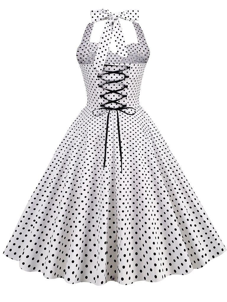 Red Polka Dots Halter Classis Style 1950S Dress