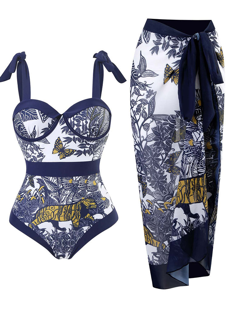 Animal Floral Print Strap One Piece