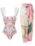 Pink Floral Print Flower Strap One Piece
