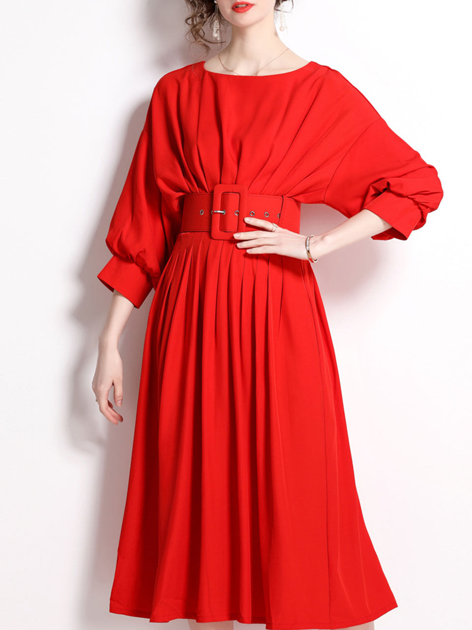 Green Dolman Sleeve High Waist Swing Party Dress