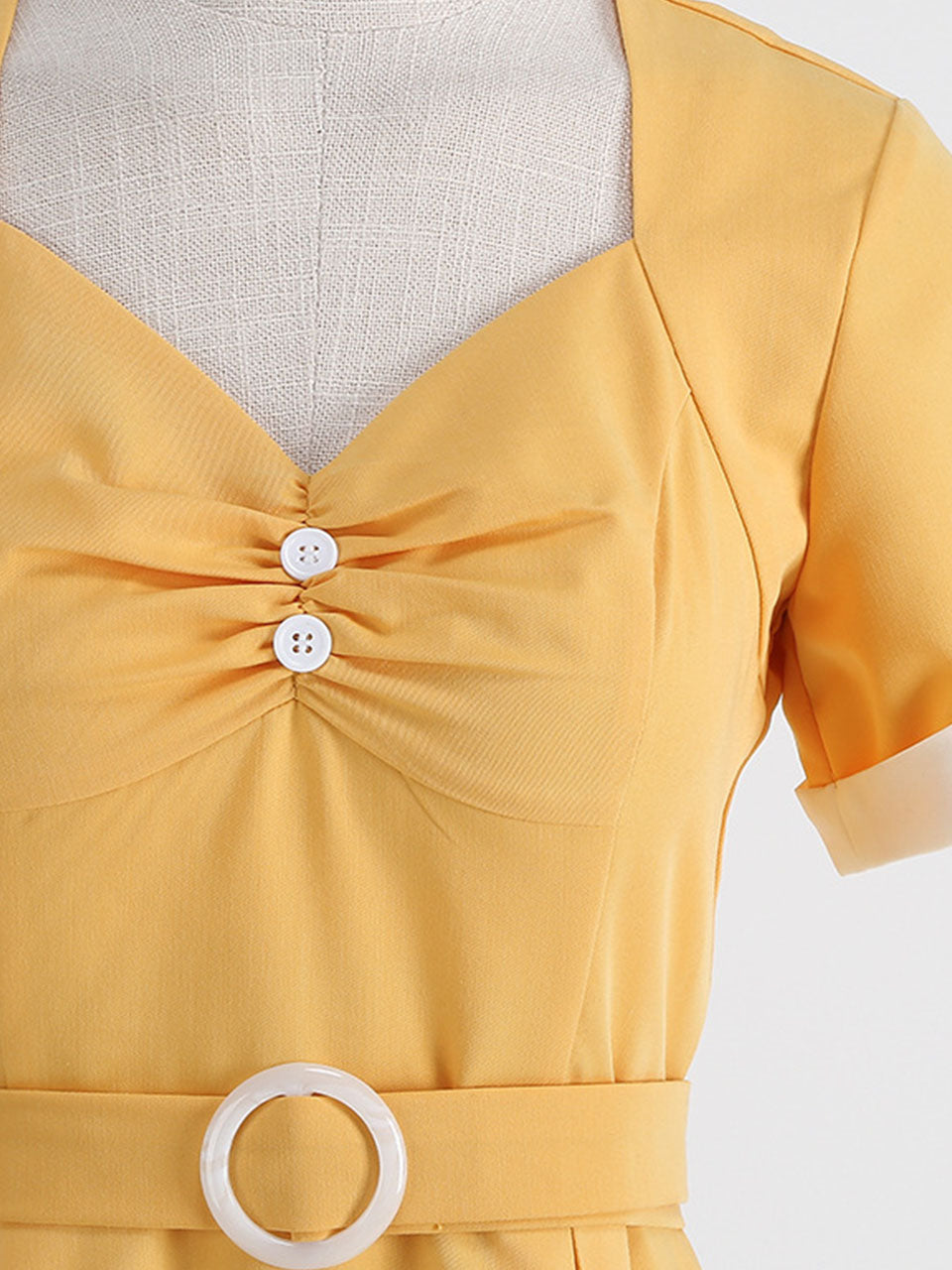 Yellow Sweet Heart 1950s Vintage Shirt Dress for Short Sleeve Audrey Hepburn Style Cocktail Swing Dress