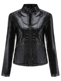 Stand Collar Long Sleeve PU Leather Motorcycle Jacket