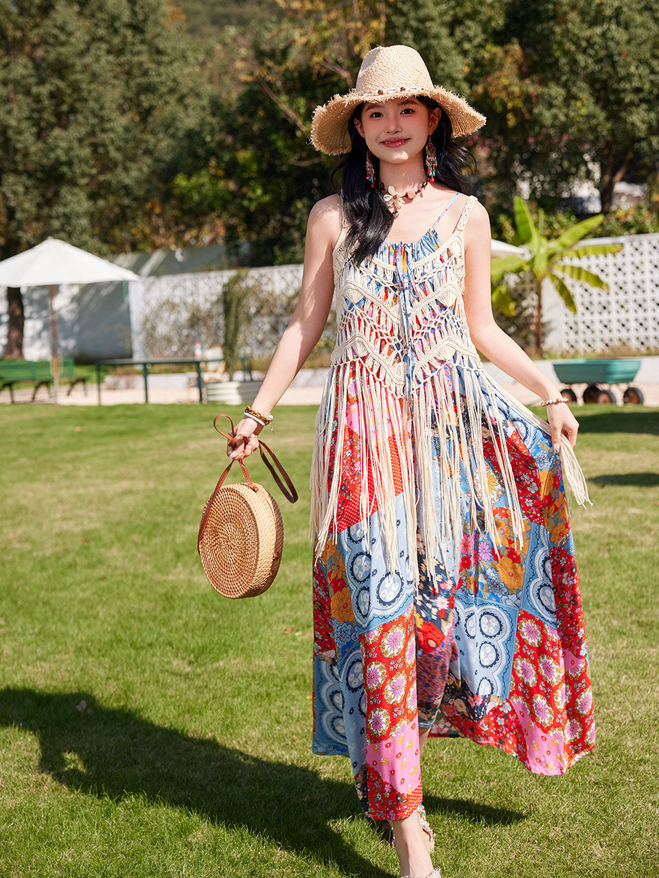 Bohemian Retro Print Strap Boho Maxi Dress