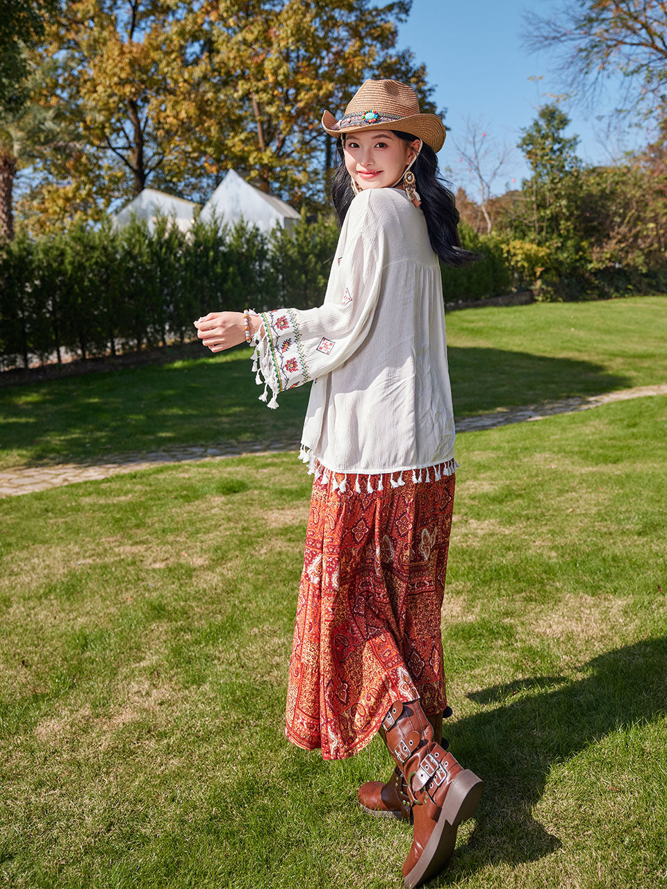 Bohemian Orange Strap Boho Maxi Dress