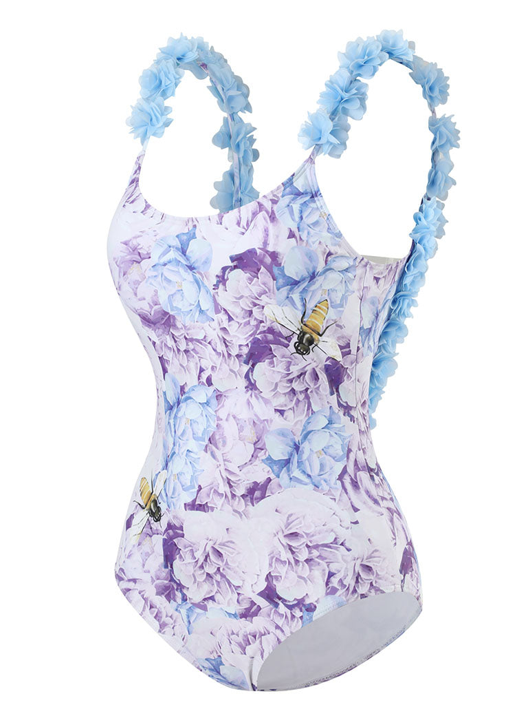 Floral Print Flower Strap One Piece