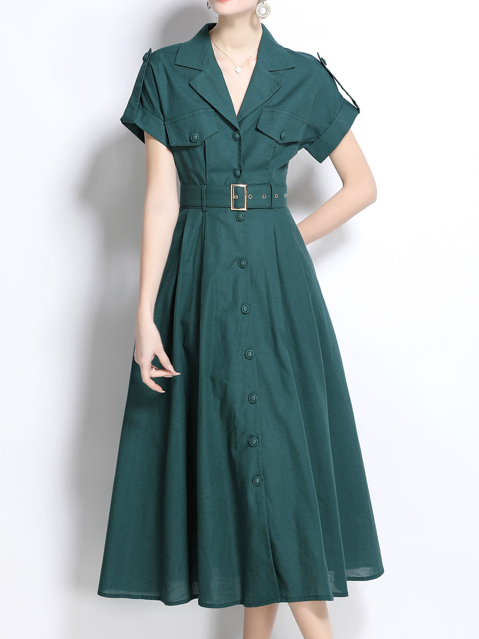 1940S Lapel Shirt Cotton Dress