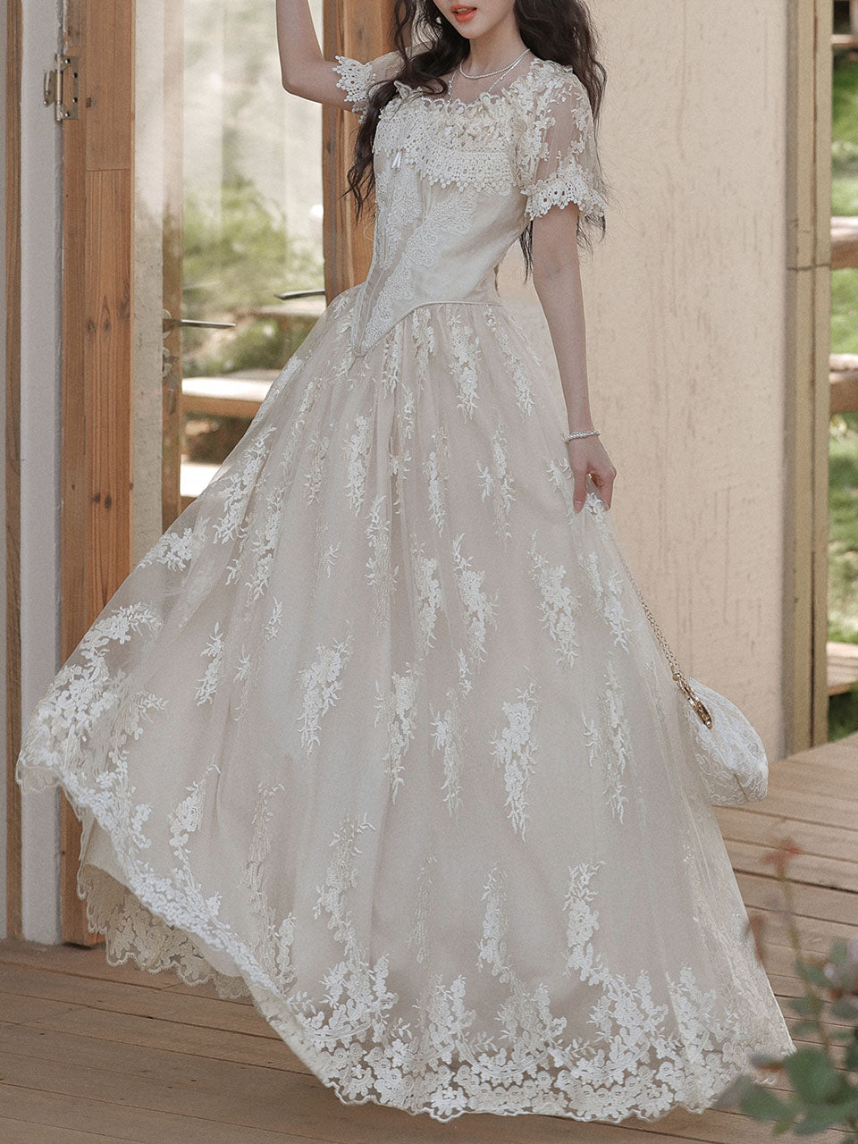 Ivory Victorian Style Lace Corset Wedding Gown Wedding Maxi Dress