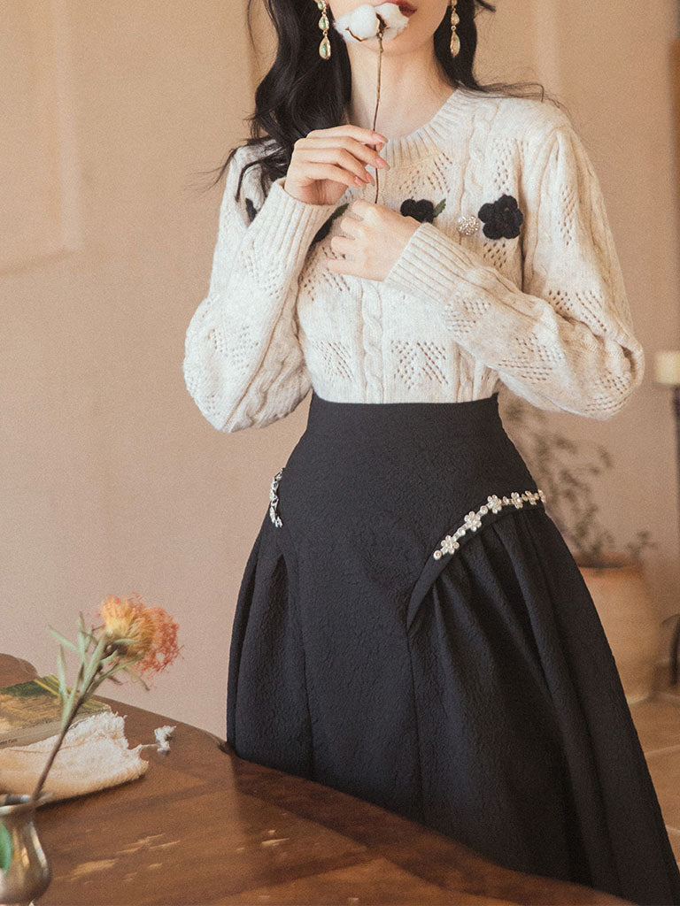 2PS Bowknot Sweater And Pleats