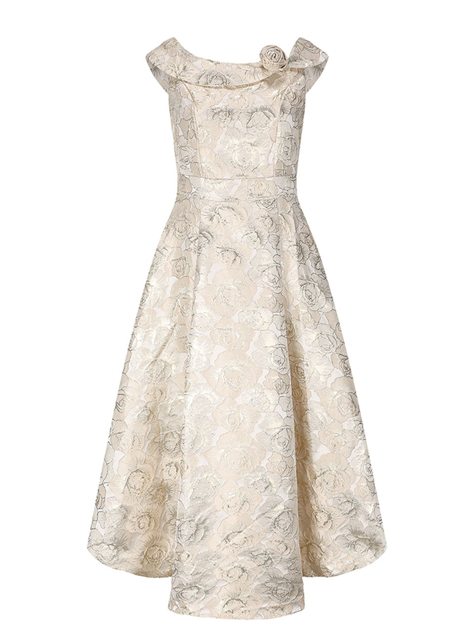 Pink Luxury 3D Rose Jacquard Off The Shoulder 1950s Vintage Party Gown