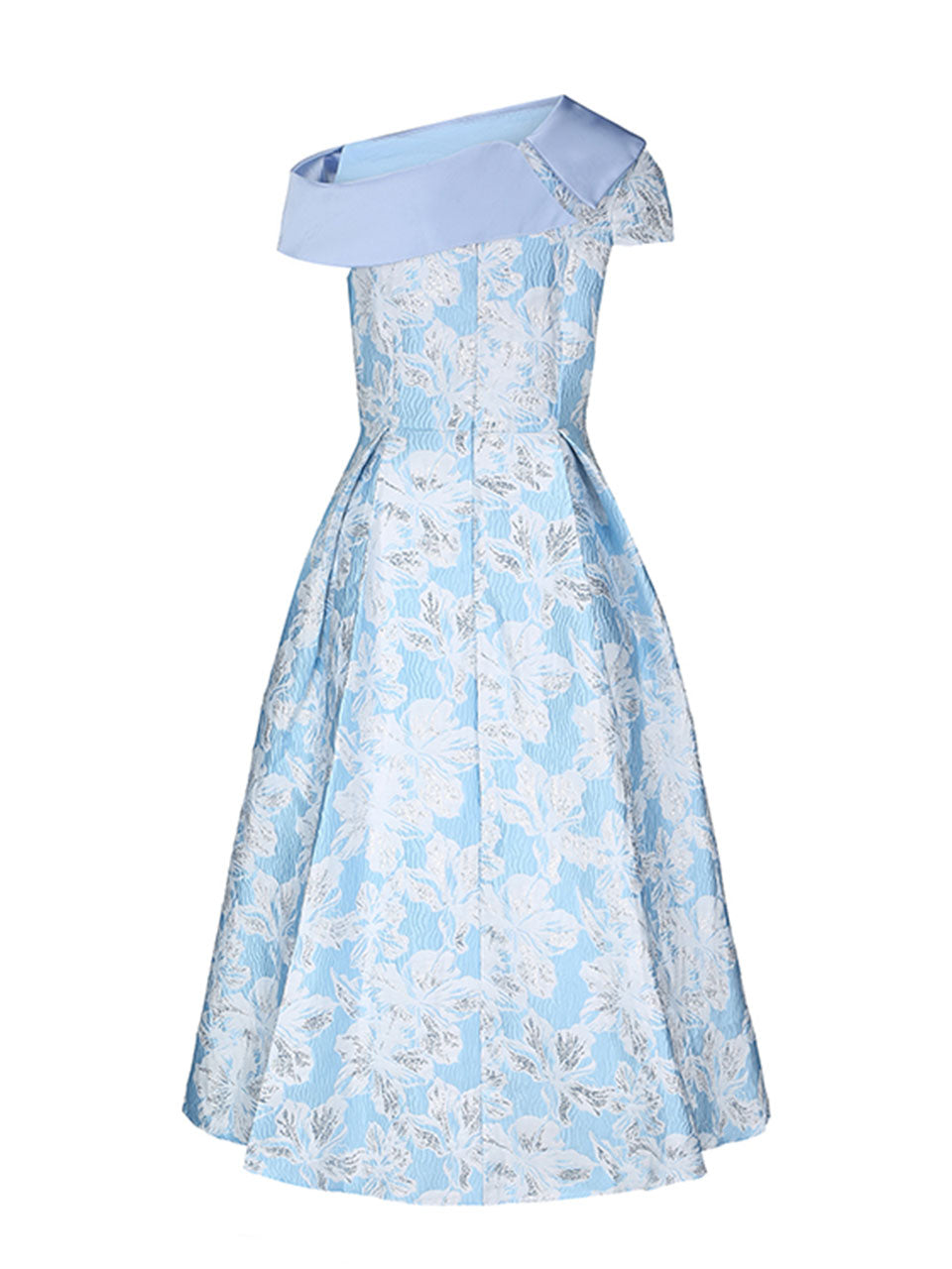 Baby Blue Luxury 3D Floral Brocade One Shoulder Cap Sleeve Vintage Party Gown