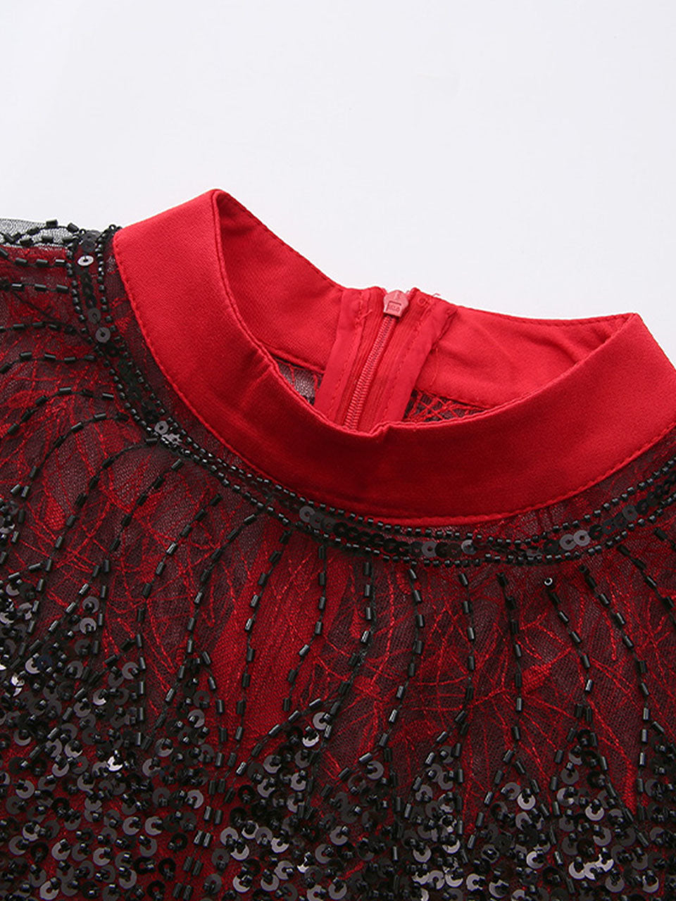 Red & Black Spliced Lace Dress