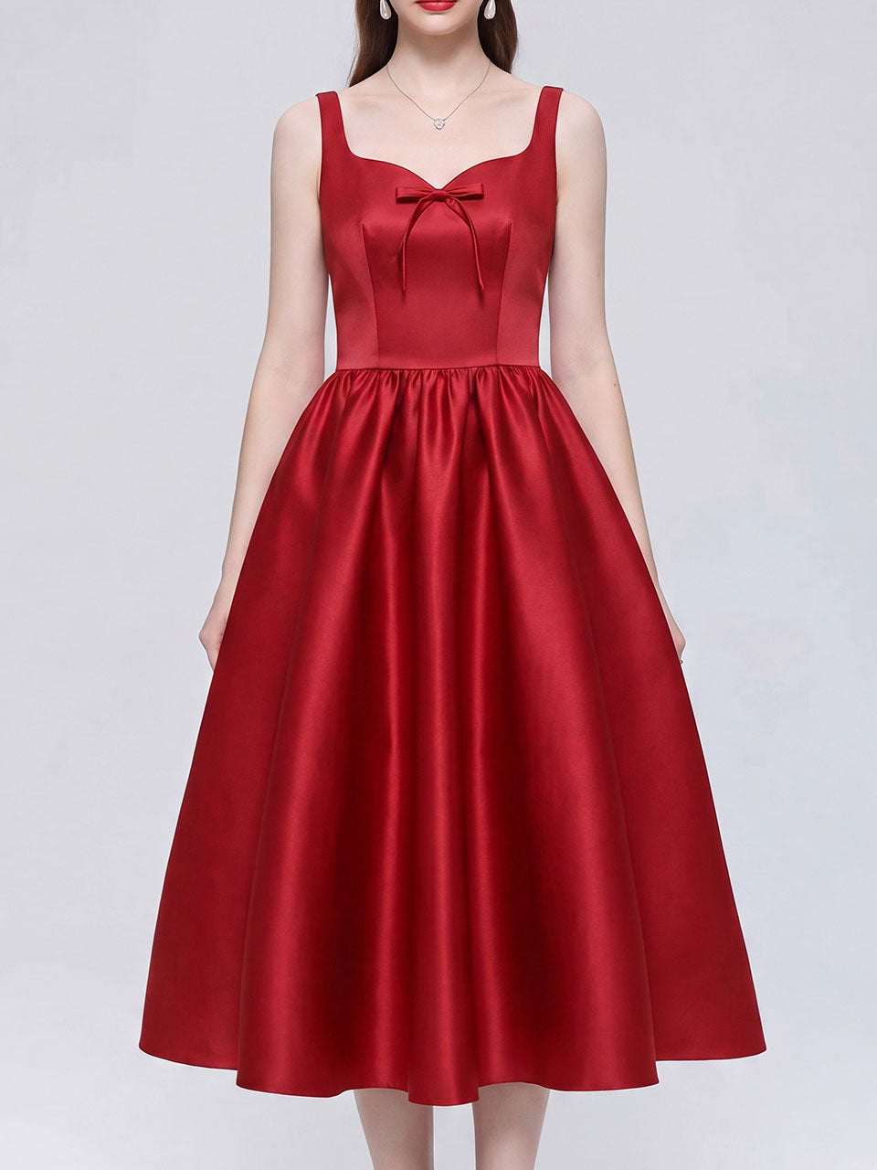 Vintage 1950s Red Satin Swing Dress