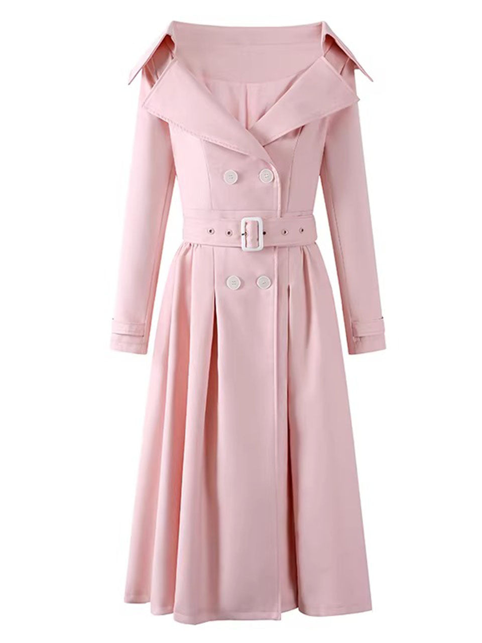 Off-Shoulder Belted Trench Coat