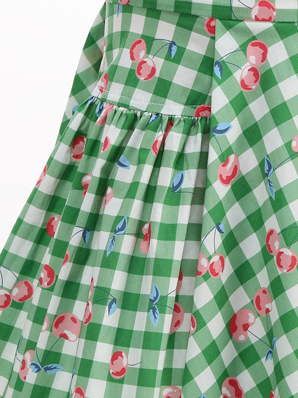 Kids Little Girls' Dress Green Cherry Plaid 1950S Vintage Dress