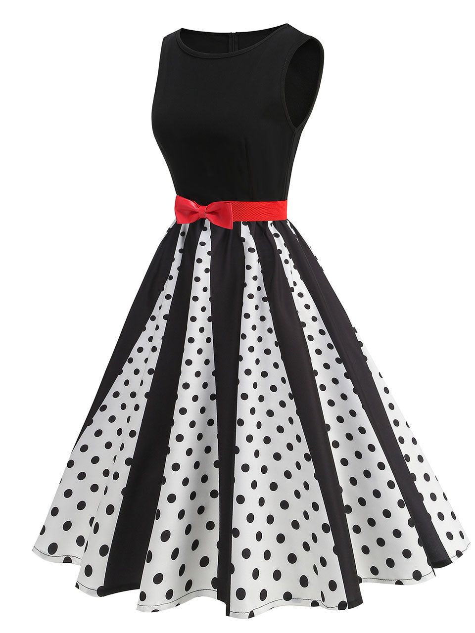 White and Black Crew Neck Swing 1950S Vintage Dress Inspired by Cruella De Vil