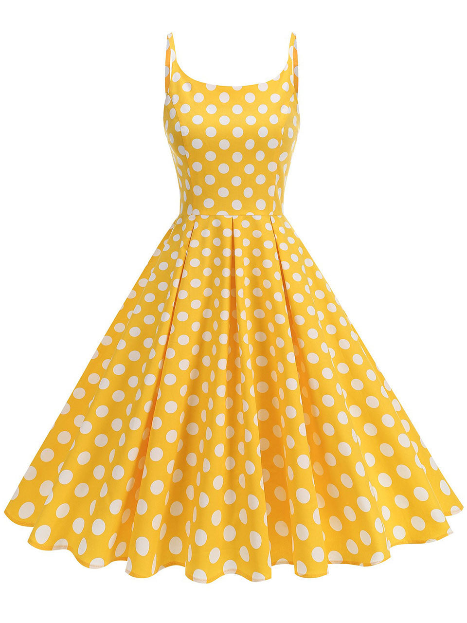1950s Vintage Polka Dot Spaghetti Strap U-Neck Retro Swing Dress