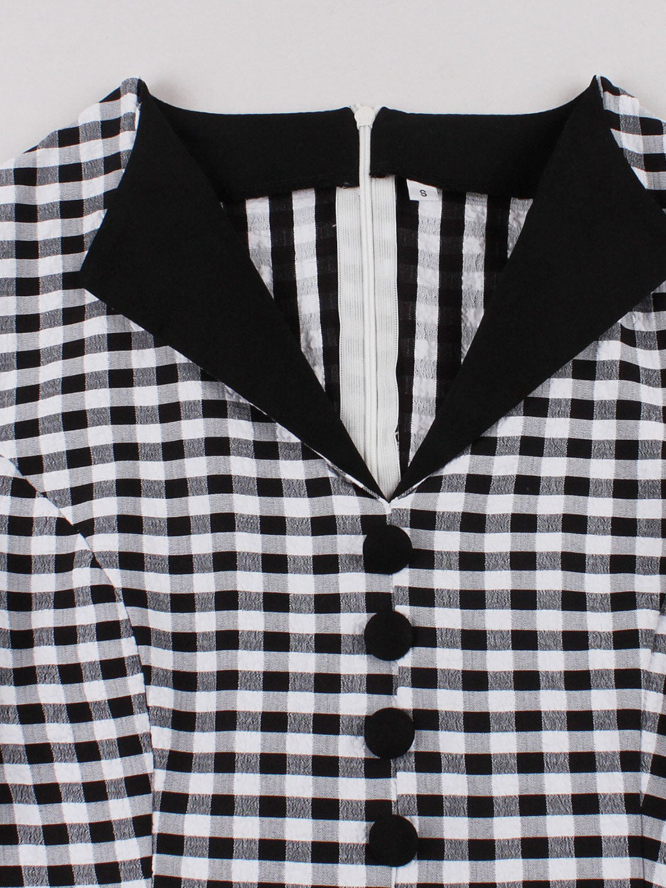 Black White Plaid V Neck 1950s Three-Quarter Sleeves Swing Dress