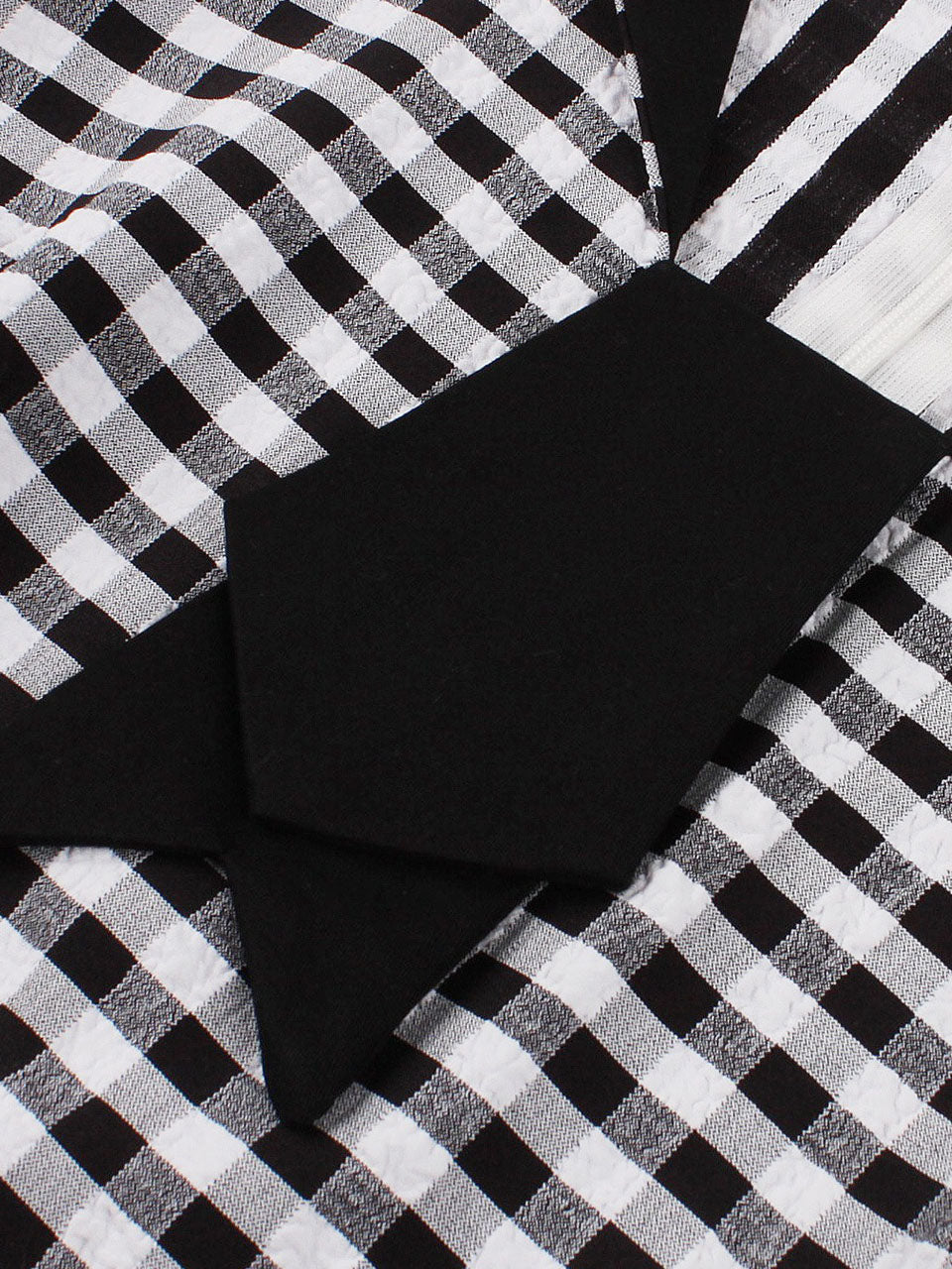 Black White Plaid Bow Neck 1950s Three-Quarter Sleeves Swing Dress