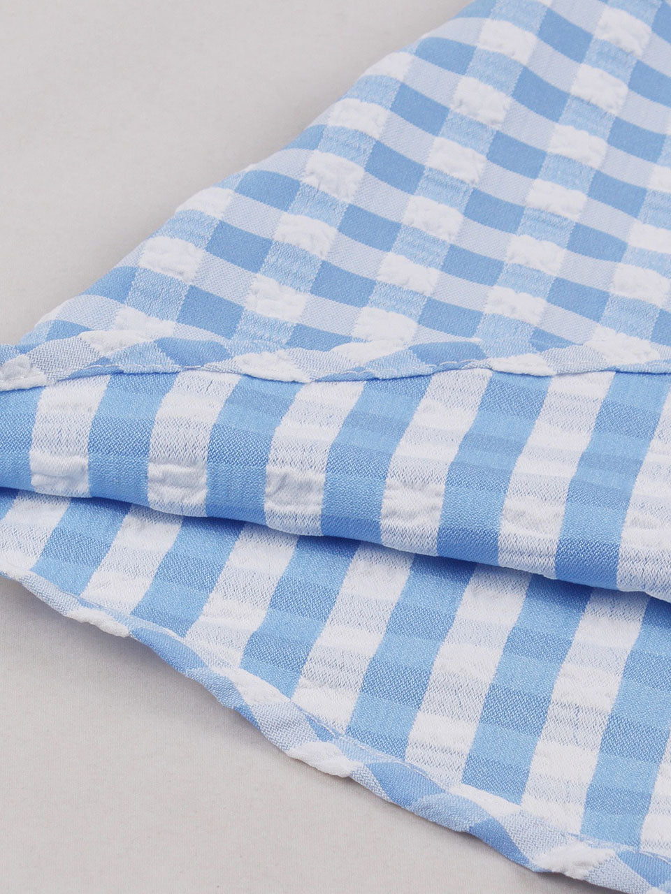 Baby Blue Plaid Square Collar Ruffles 1950s Swing Dress