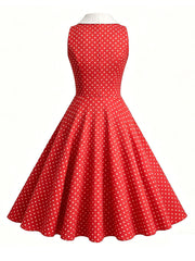 1950s Vintage Polka Dots Sleeveless Retro Swing Dress