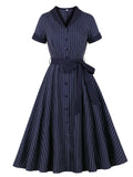 Vintage 1950s Navy Pinstripe Shirt Swing Dress