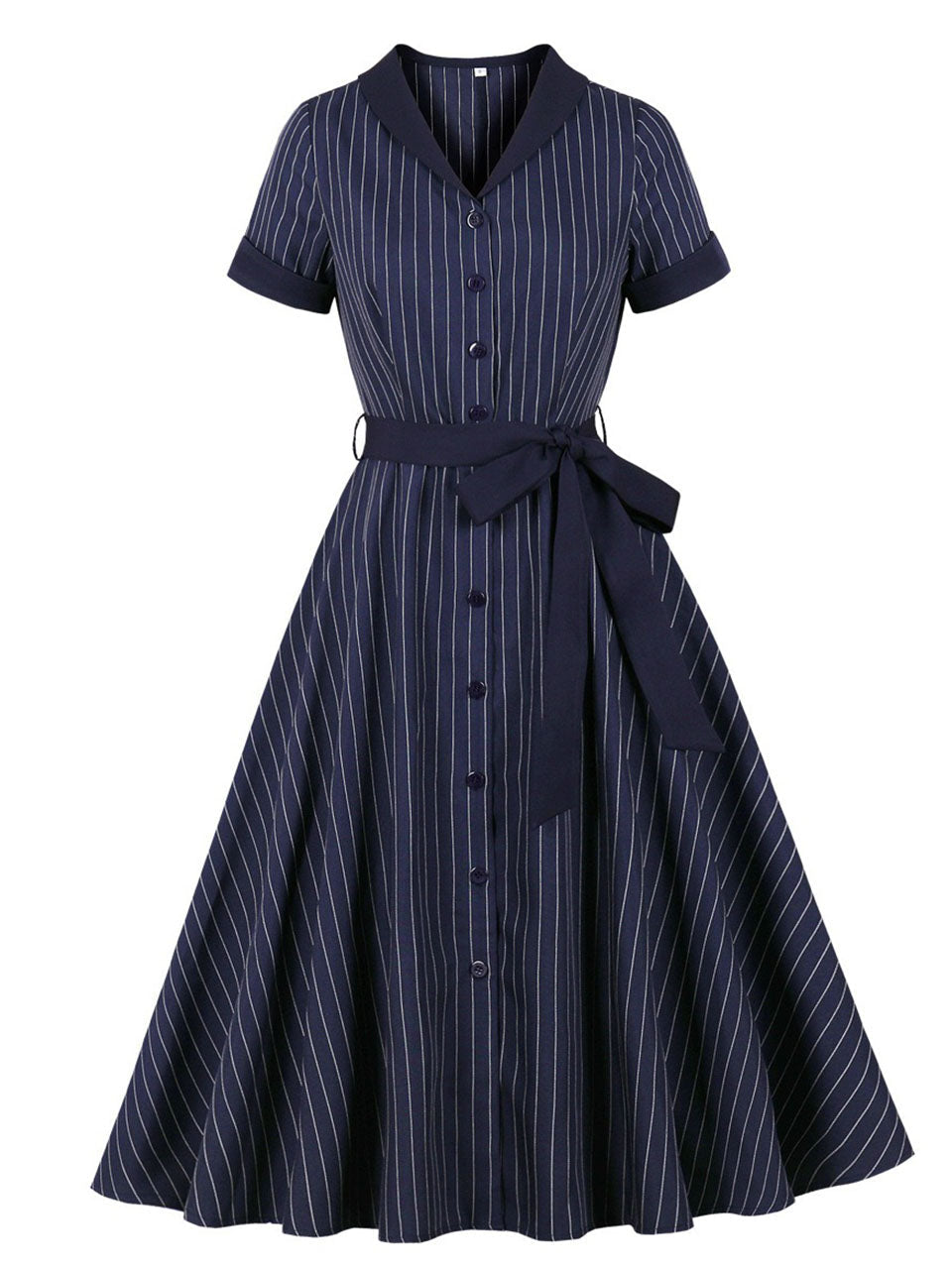 Vintage 1950s Navy Pinstripe Shirt Swing Dress