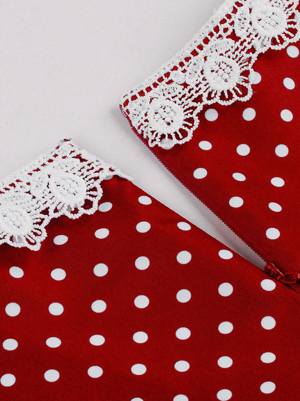 Vintage Lace Red V Neck Polka Dots 1950s Swing Dress