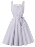 1950s Purple Plaid Lace Sleeveless Swing Dress