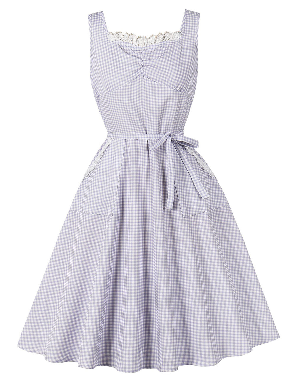 1950s Purple Plaid Lace Sleeveless Swing Dress