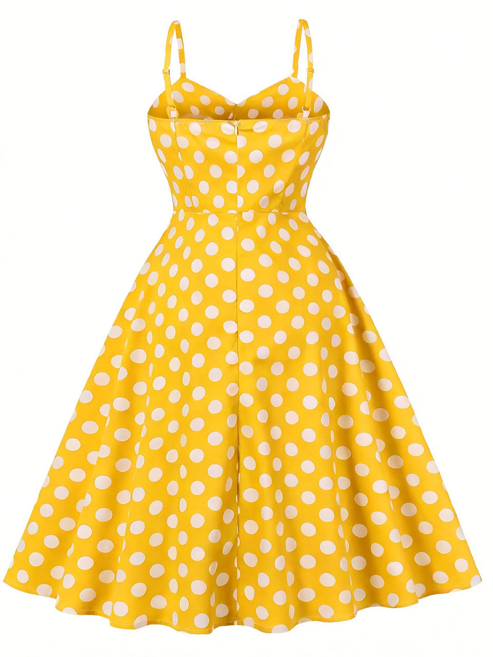 1950s Yellow Polka Dot  Lapel Strap Midi Dress