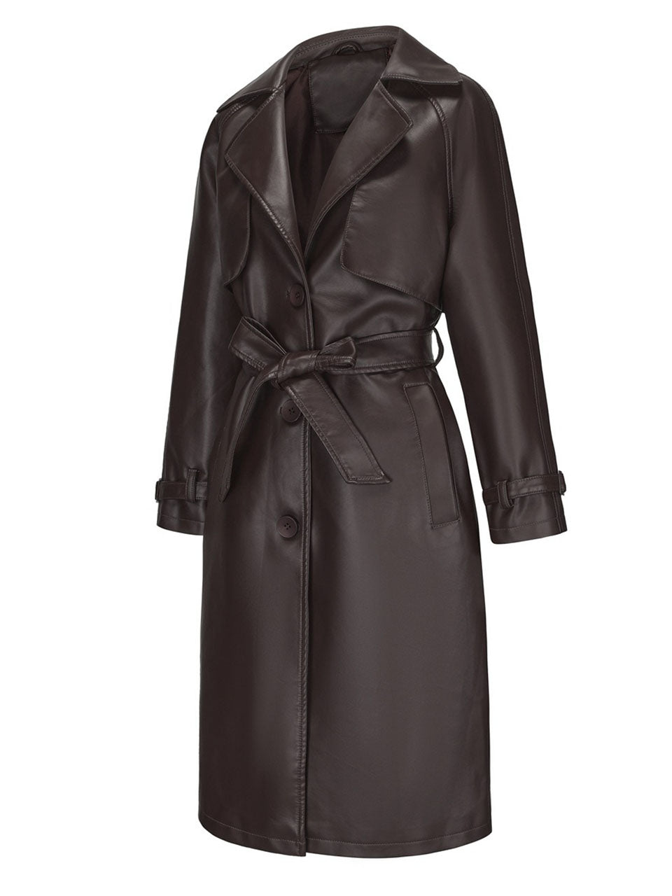 Faux Leather Trench Coat | Long Caramel Tan PU Leather Windbreaker Jacket