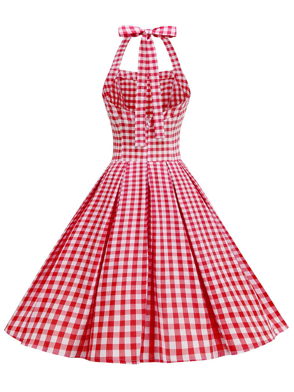 Red Plaid Halter Neck Vintage Dress