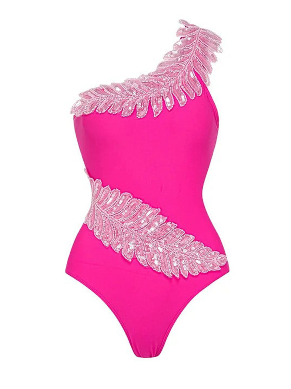 Royal Blue One Shoulder Beaded Feather One Piece Monokini