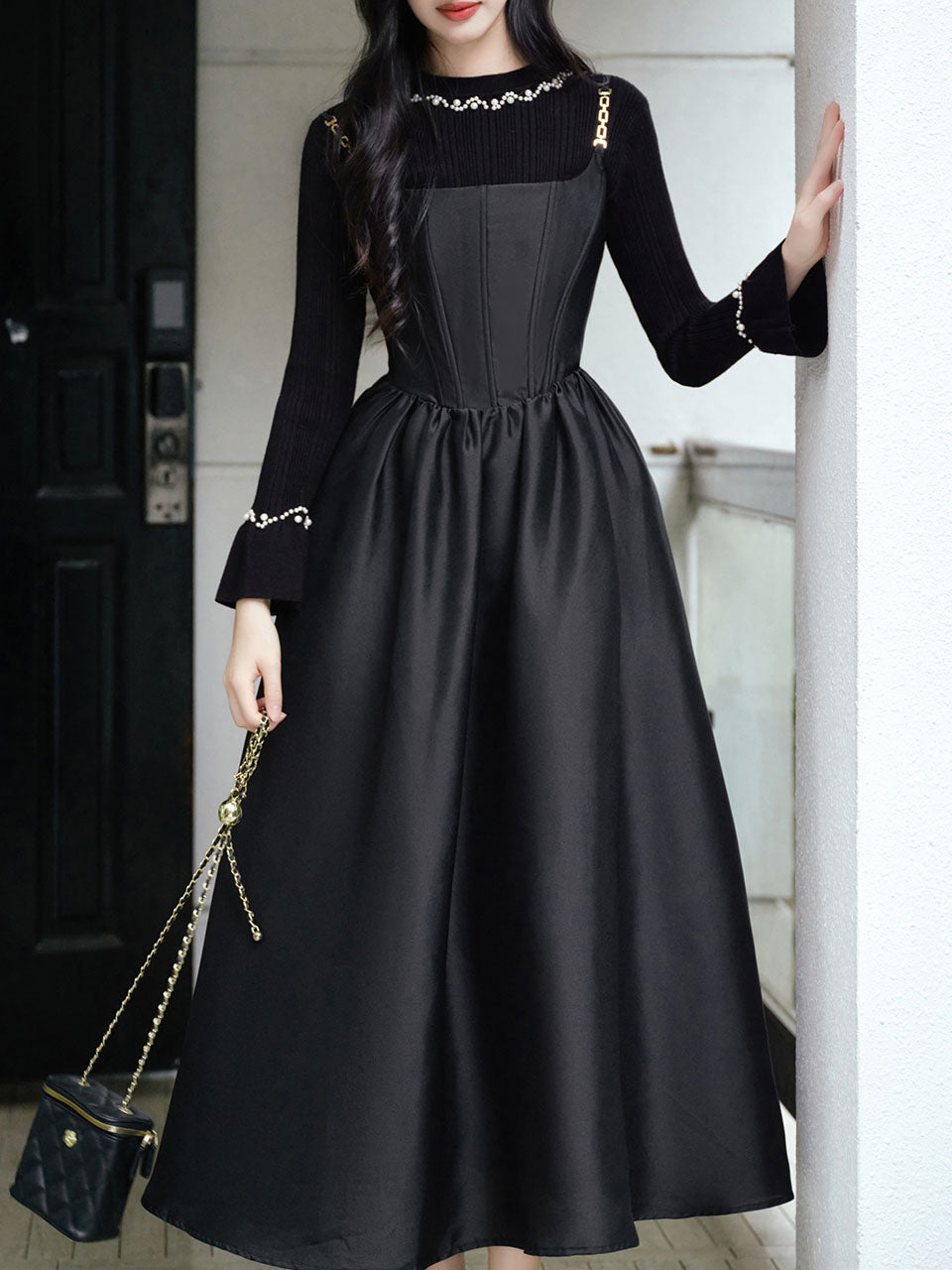 2 Piece Black Retro Suspender Dress