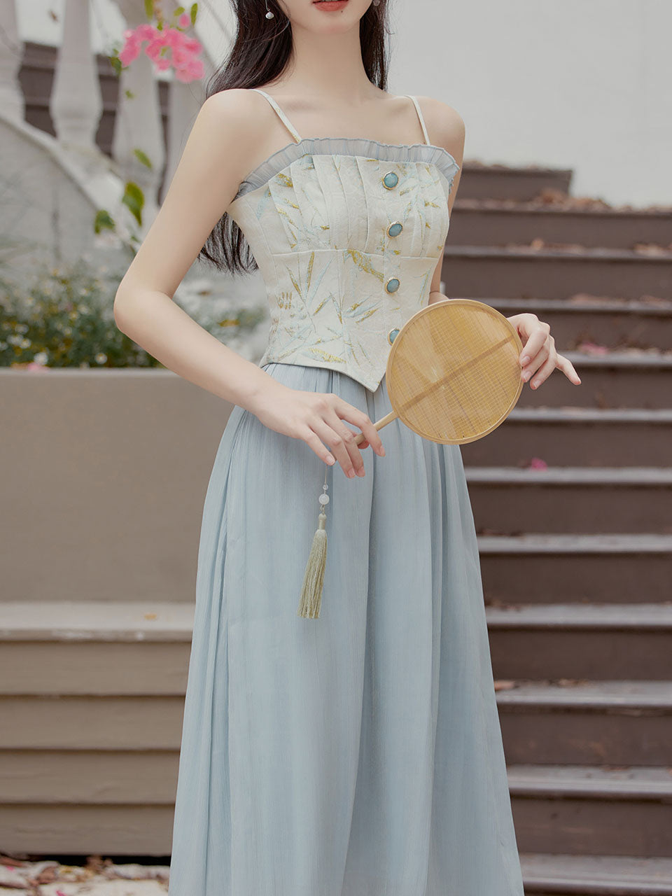 2PS Blue Lace Spaghetti Strap 1950S Swing Victoria's Fairy Dress