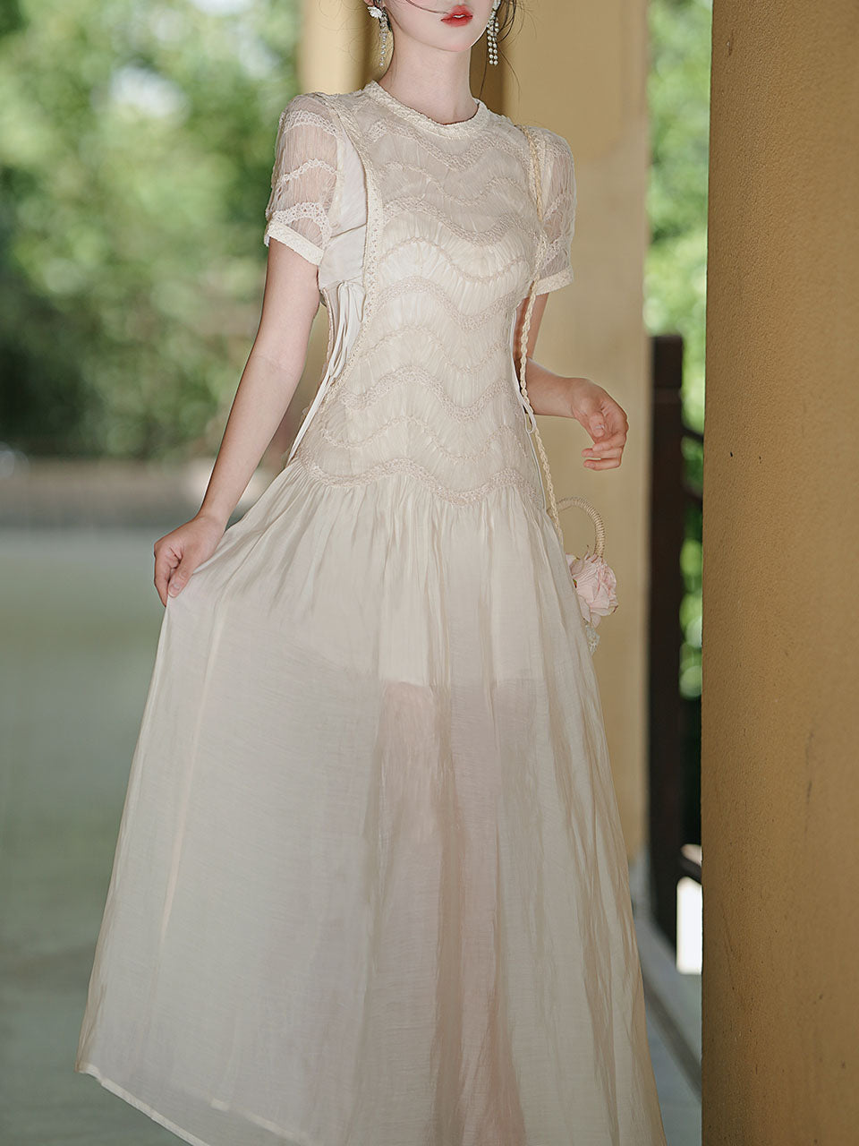 Cream Vintage Victorian Lace Maxi Dress