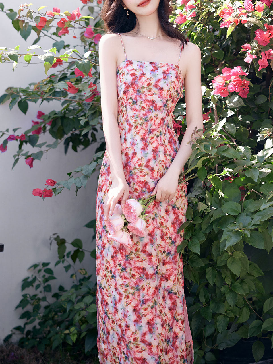 2PS Pink Floral Print Spaghetti Strap Dress