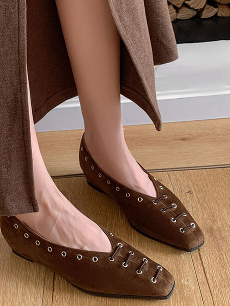 Flat Heel Square Toe Rivet  Vintage Shoes