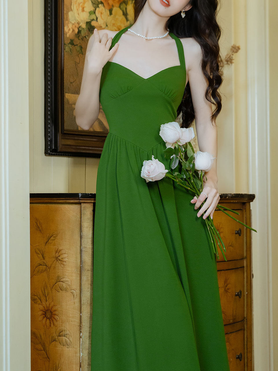 Green Halter Backless Vintage Dress Prom Dress
