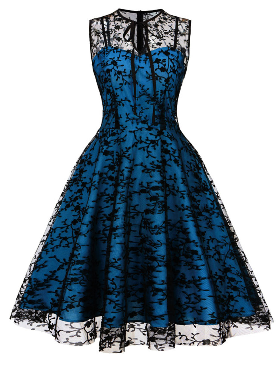 1950S Lace Semi-Sheer Flocking Printing Vintage Halloween Dress