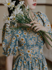 1950S Vintage Daisy Puff Sleeve Fairy Dress
