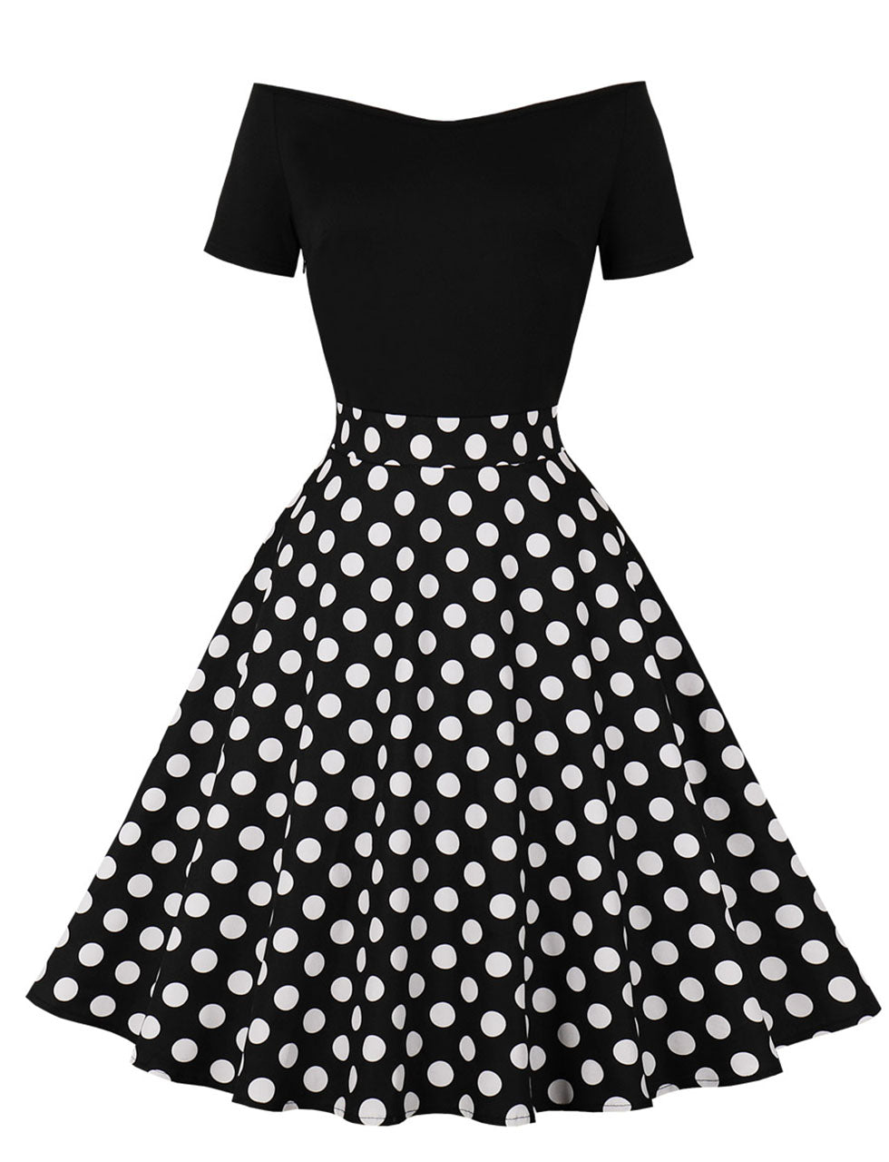 Off Shoulder Polka Dots 1950S Vintage Swing Dress
