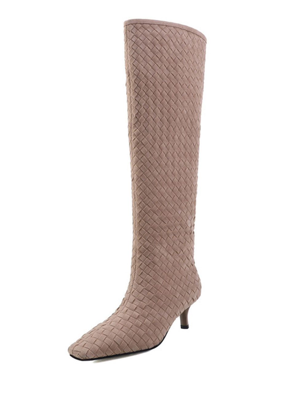 Suede Knit High Heel Knee High Boots Vintage Shoes
