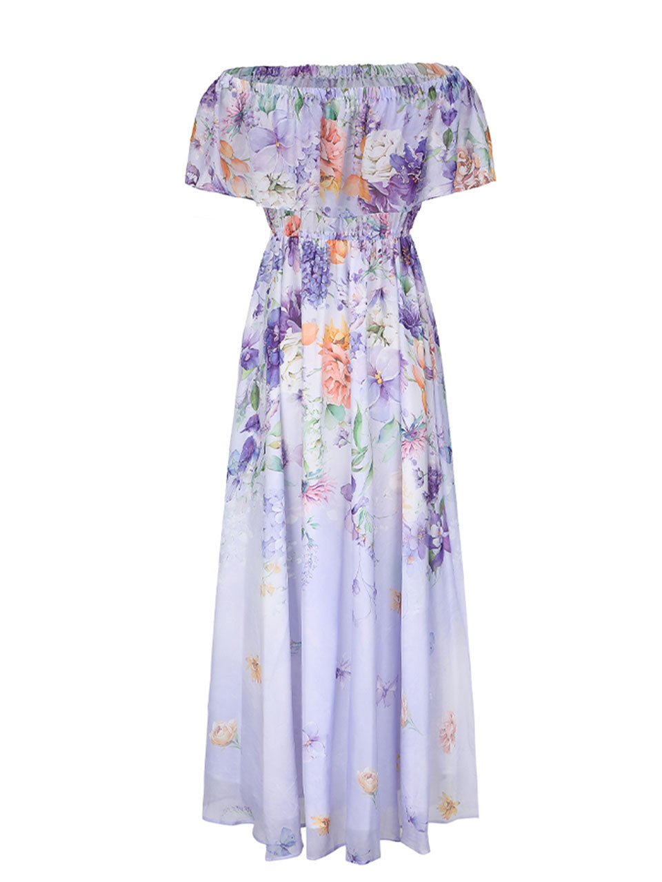 Purple Off-Shoulder Chiffon Dress
