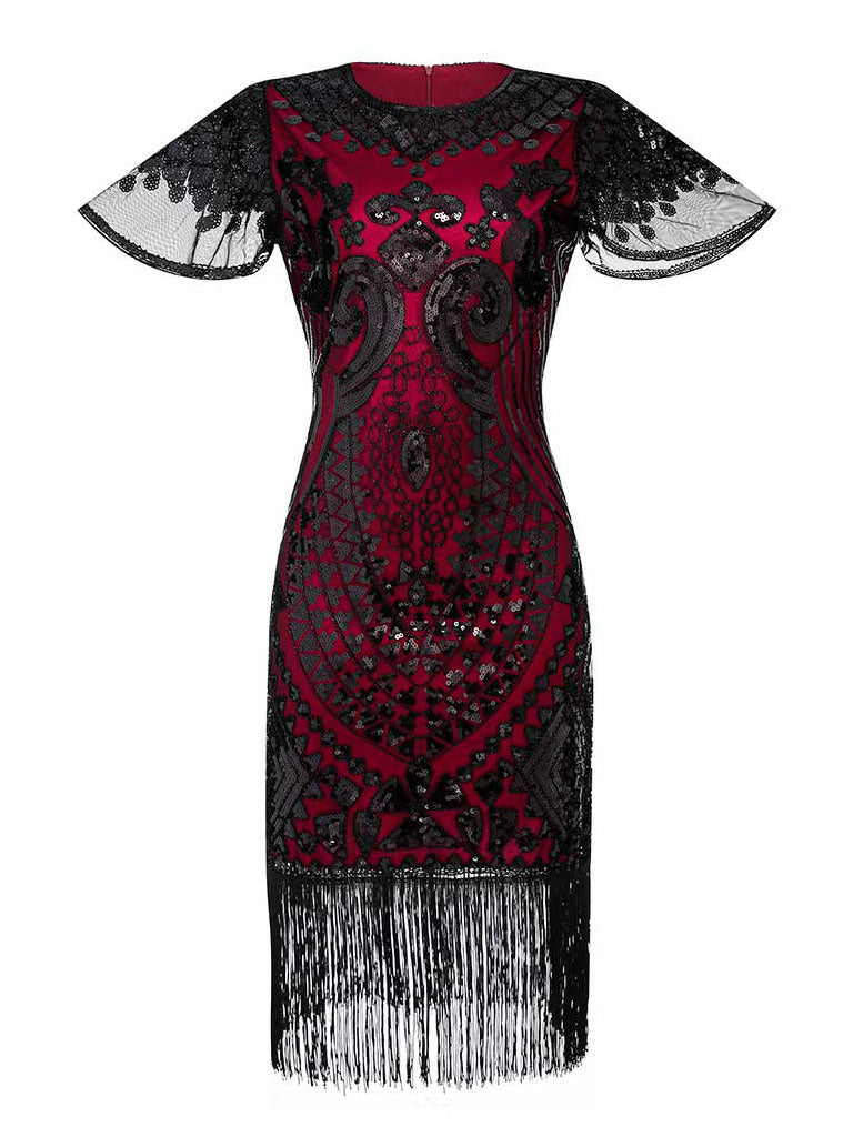 6 Colors Short Sleeve 1920s Sequined Flapper Dress