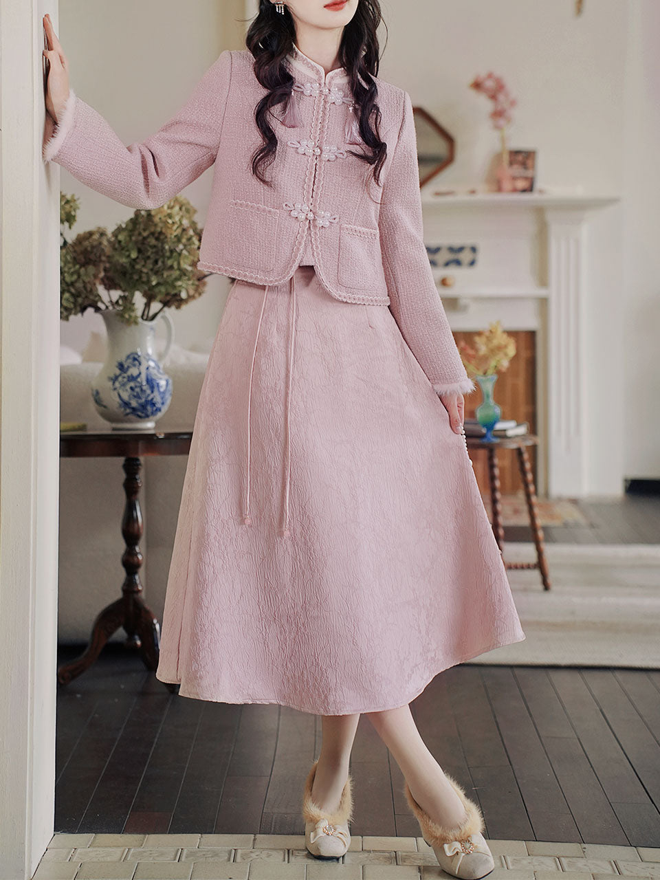 2PS Pink Long Sleeve Warm Coat