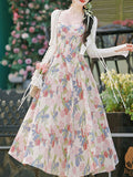 2PS White Floral Print Spaghetti Strap 1950S Vintage Dress